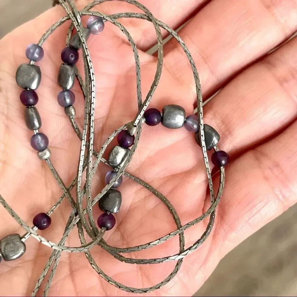 Grey double strand dainty beaded necklace